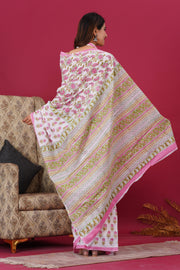 Mulmul Cotton Saree with Hand Block Print - Shivanya Handicrafts Women's Traditional Indian Wear